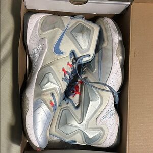 Nike Sneakers - Gray and Blue with Red Accents LeBron Christmas edition